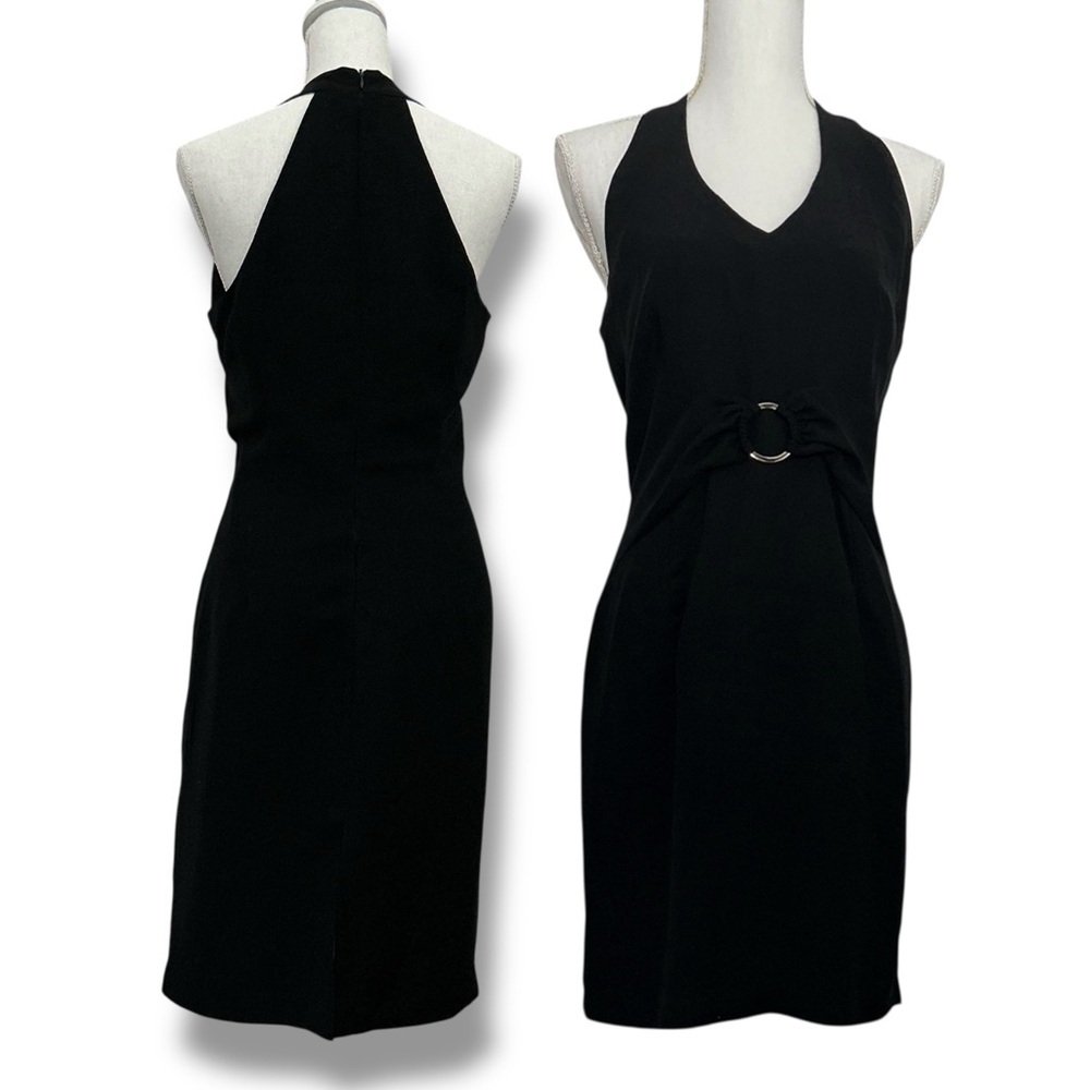 KS Collection Black Halter Dress Cut Out Shoulder Silver Embellishment Size 10